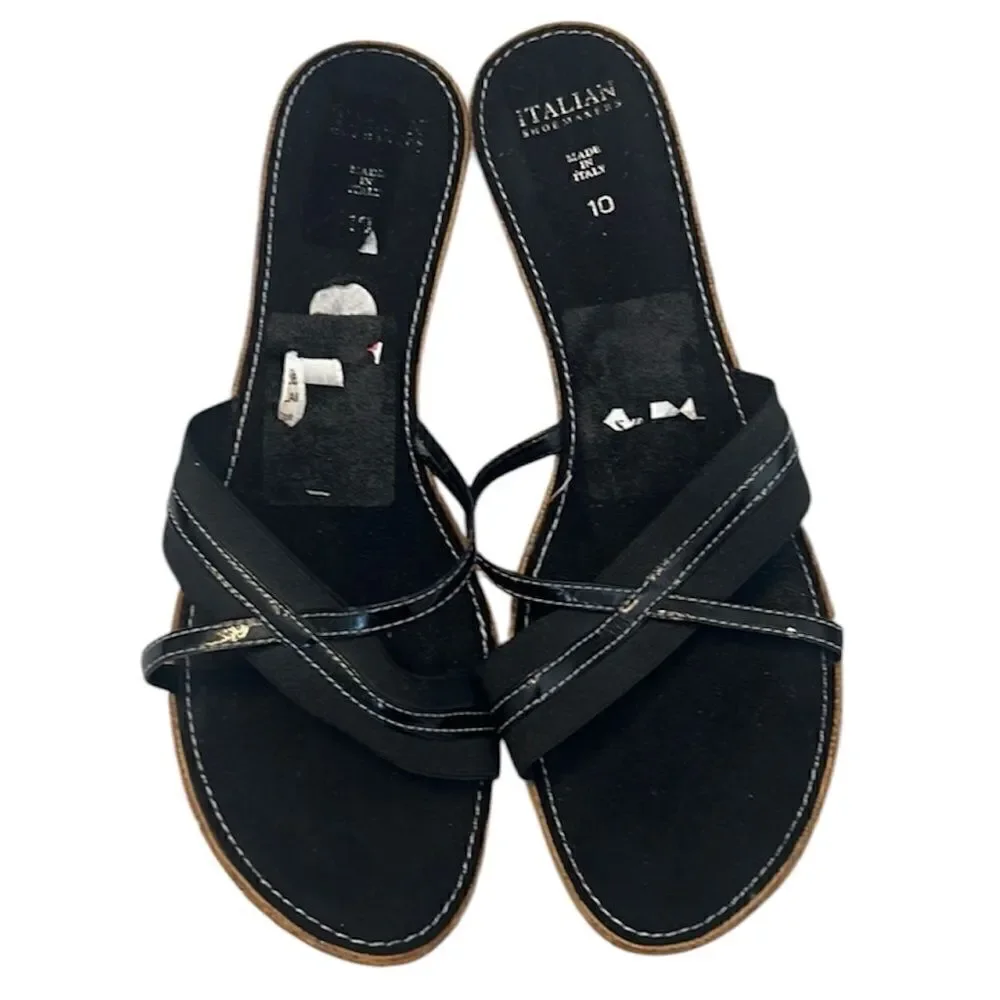 Italian Shoemakers sz 10 black with tan wedge sandals GUC No box
